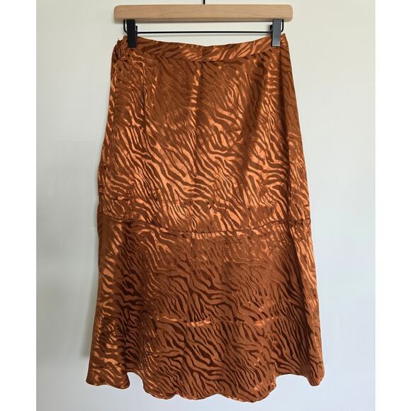 Maeve Bronze Copper Animal Print Wrap Midi Skirt — Anthropologie Sz 4 NWT - Picture 2 of 4